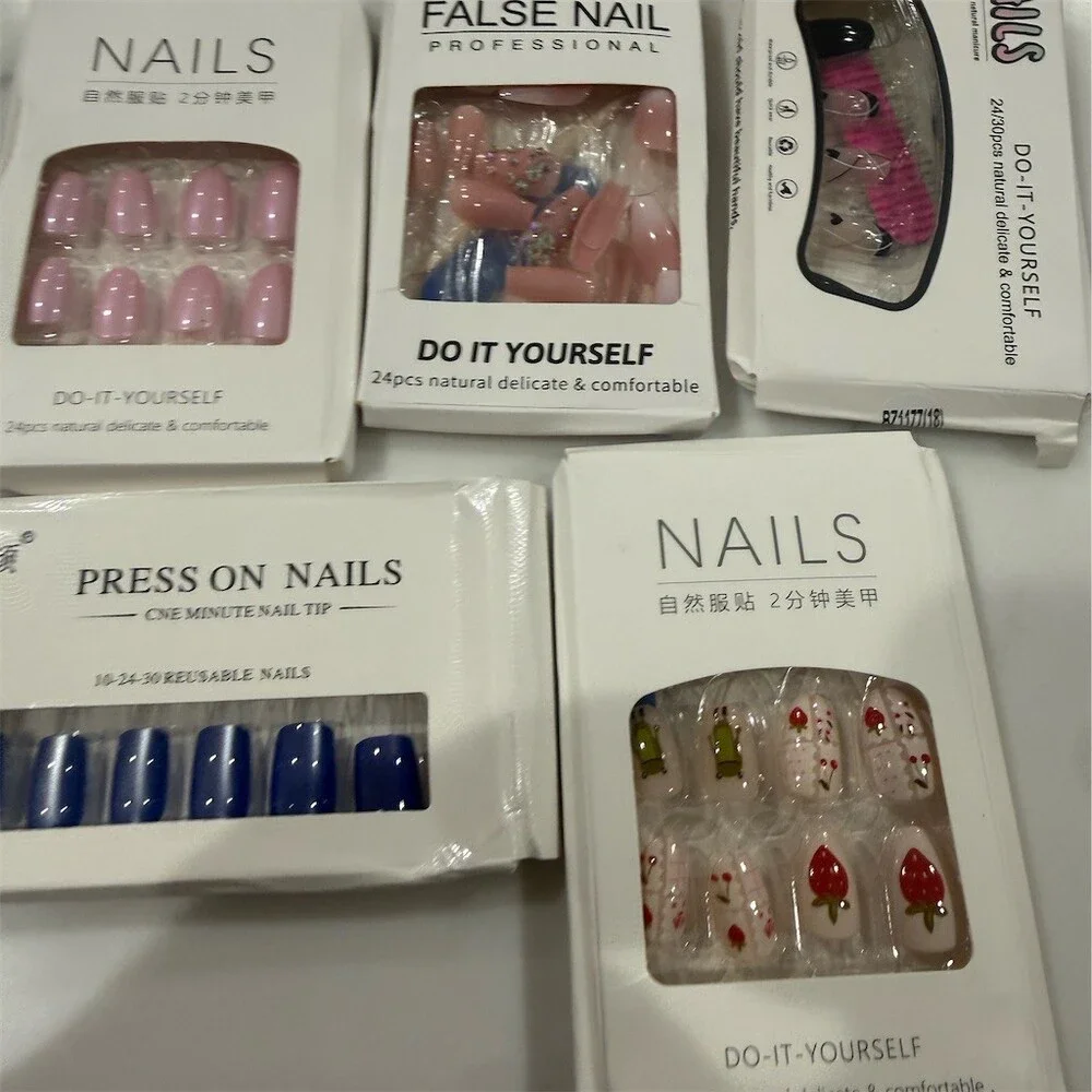 Lot of 5 Press-On False Nail Sets 24pcs Each Mixed Designs DIY Nail Tips